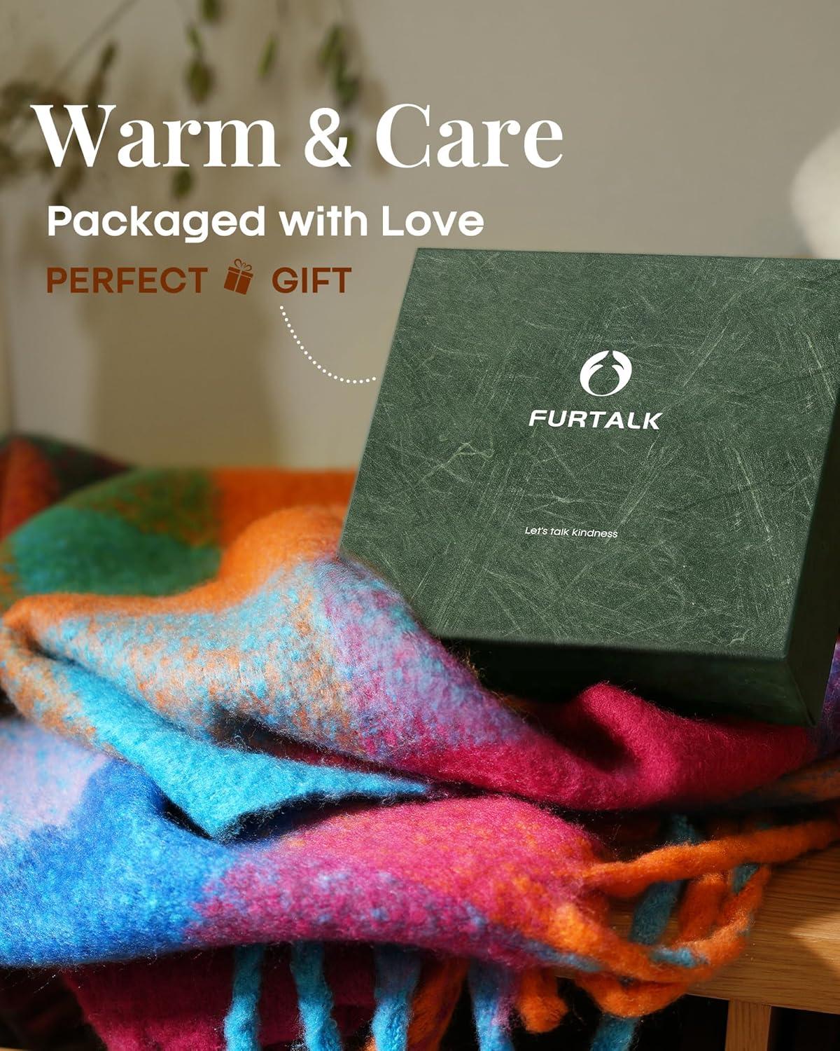 imageFURTALK Winter Scarf for Women Oversized Plaid Chunky Thick Blanket Scarves Warm Colorful Cold Weather Long WrapRedorange