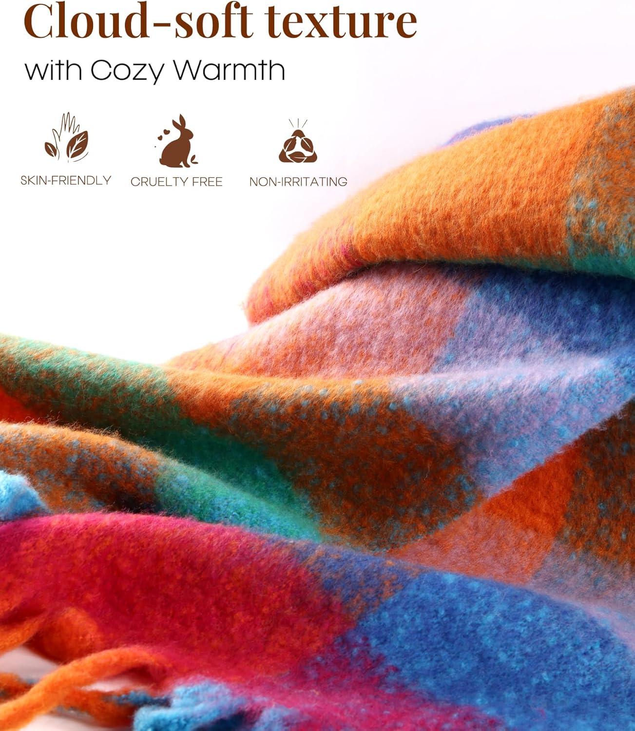 imageFURTALK Winter Scarf for Women Oversized Plaid Chunky Thick Blanket Scarves Warm Colorful Cold Weather Long WrapRedorange