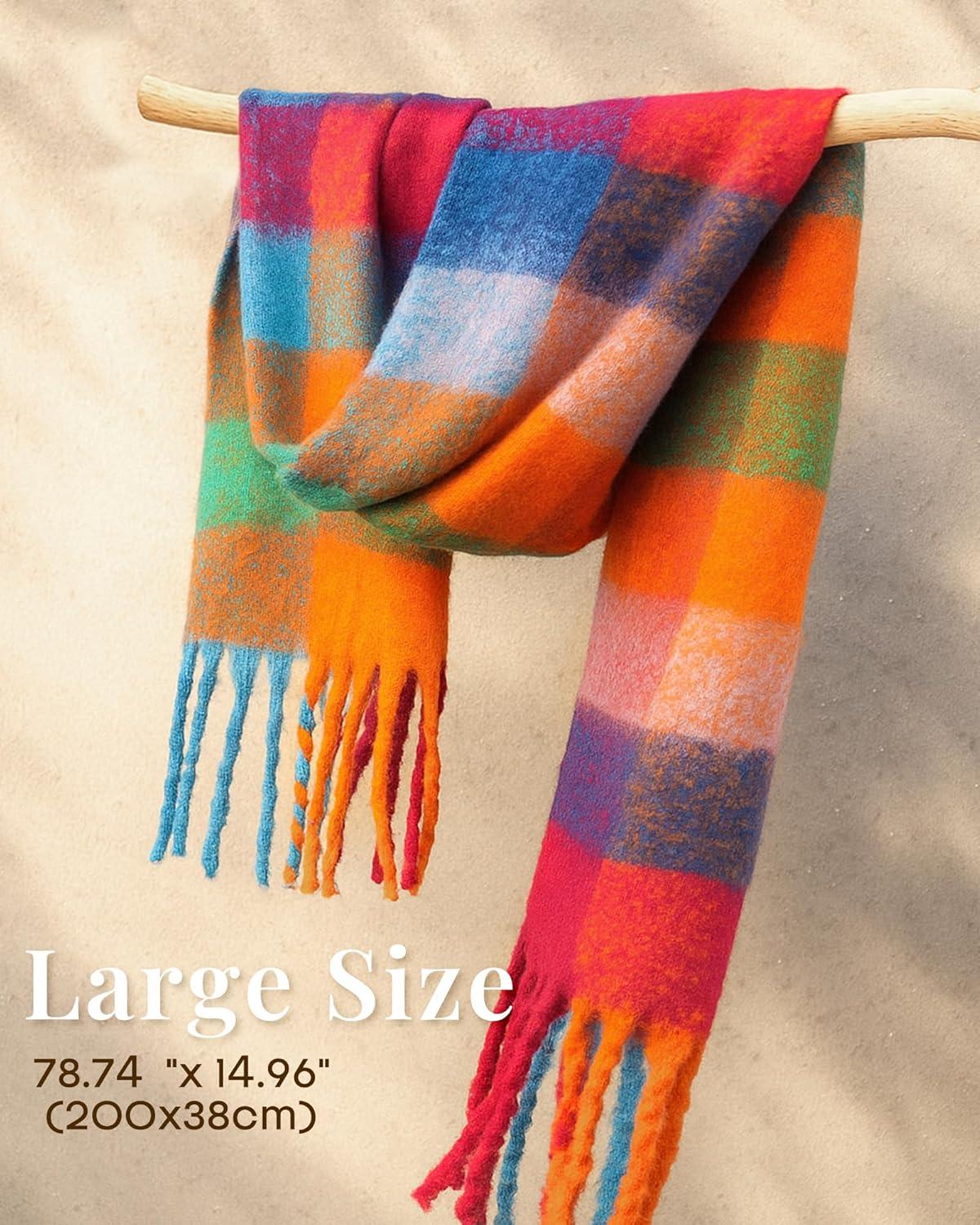 imageFURTALK Winter Scarf for Women Oversized Plaid Chunky Thick Blanket Scarves Warm Colorful Cold Weather Long WrapRedorange