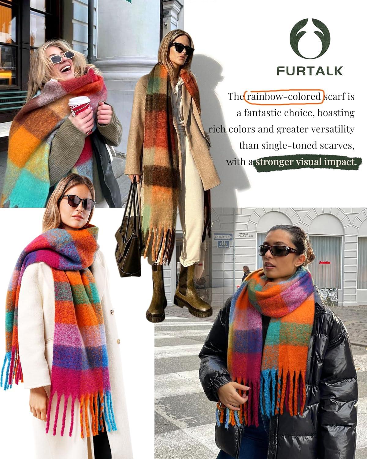 imageFURTALK Winter Scarf for Women Oversized Plaid Chunky Thick Blanket Scarves Warm Colorful Cold Weather Long WrapRedorange