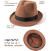imageFURTALK Fedora Hats for Men Women Short Brim Felt Trilby Hat with Ribbon Adjustable SizeBrown