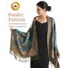 imageFURTALK Reversible Paisley Pashmina Shawl Wraps for Women Soft Exotic Indian Rave Scarf for Evening Dress Festival ScarvesEmerald Blue