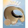 imageFURTALK Sun Hats for Women Wide Brim Beach Hat Straw Visor Ponytail Summer UV Packable Foldable Beach Vacation Essentials04khaki Beige Stripes