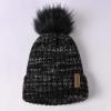 imageFURTALK Womens Winter Knitted Beanie Hat with Faux Fur Pom Warm Knit Skull Cap Beanie for WomenMixed Black With Black Pom