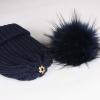 imageFURTALK Womens Winter Knitted Beanie Hat with Faux Fur Pom Warm Knit Skull Cap Beanie for WomenNavy With Navy Pom