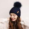 imageFURTALK Womens Winter Knitted Beanie Hat with Faux Fur Pom Warm Knit Skull Cap Beanie for WomenNavy With Navy Pom