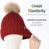 imageFURTALK Womens Winter Knitted Beanie Hat with Faux Fur Pom Warm Knit Skull Cap Beanie for WomenWine Red