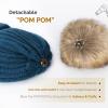 imageFURTALK Womens Winter Knitted Beanie Hat with Faux Fur Pom Warm Knit Skull Cap Beanie for WomenWood Blue