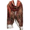imageFURTALK Reversible Paisley Pashmina Shawl Wraps for Women Soft Exotic Indian Rave Scarf for Evening Dress Festival Scarves07jujube Red