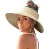 imageFURTALK Sun Hats for Women Wide Brim Beach Hat Straw Visor Ponytail Summer UV Packable Foldable Beach Vacation EssentialsBeige