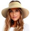 imageFURTALK Sun Hats for Women Wide Brim Beach Hat Straw Visor Ponytail Summer UV Packable Foldable Beach Vacation EssentialsBeige Khaki Mix