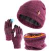 imageFURTALK Winter Beanie Hat Scarf Touchscreen Gloves Set 3 Pcs Warm Knit Beanies Hat Fleece Lined Skull Cap for Men WomenRose Red