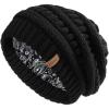 imageFURTALK Winter Beanie Hat for Women Satin Lined Cable Knit Chunky Slouchy Beanies Skull Warm CapBlack