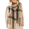 imageFURTALK Winter Scarf for Women Shawl Cashmere Feel Tassel Plaid Large Oversized Scarves WrapsDark Beige
