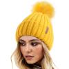 imageFURTALK Womens Winter Knitted Beanie Hat with Faux Fur Pom Warm Knit Skull Cap Beanie for WomenYellow With Yellow Pom