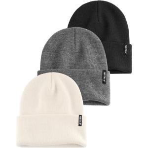 imageFURTALK 3 Pack Beanie for Men Women Unisex Cuffed Thick Knitted Unisex Winter Hat Skull CapBlackgraywhite