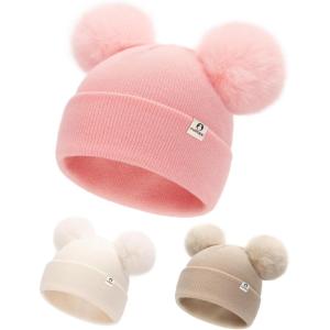 imageFURTALK Baby Beanie Infant Newborn Toddler Winter Hat Double Pom Pom Warm Knit Cap for Girls BoysBeigepinkkhaki