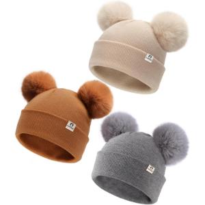 imageFURTALK Baby Beanie Infant Newborn Toddler Winter Hat Double Pom Pom Warm Knit Cap for Girls BoysDark Greykhakicaramel