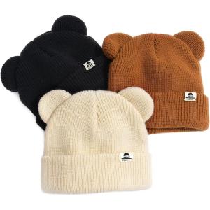 imageFURTALK Baby Beanie Winter Hat with Bear Ear for Infant Toddler Boys Girls Soft Knitted Skull CapBlackbeigecaramel