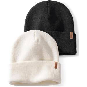 imageFURTALK Beanies Hats Men Women Unisex Cuffed Winter Hat Plain Warm Beanies Skull Cap 2 PackBlackwhite