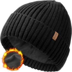 imageFURTALK Double Layer Winter Hats for Men Women Beanie Thick Cuffed Warm Ski HatsBlack