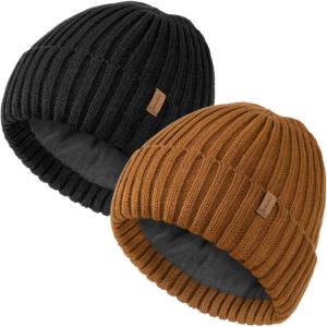 imageFURTALK Double Layer Winter Hats for Men Women Beanie Thick Cuffed Warm Ski HatsBlackbrown