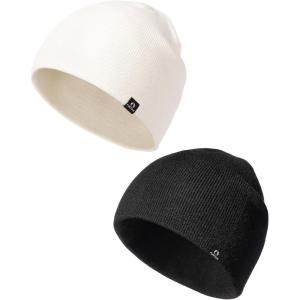 imageFURTALK DoubleLayer Beanie Hats Men Women Ultra Soft Stretchy Cuffless Winter Hat Unisex Warm Thick Beanie Cap Winter HatBlackwhite