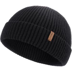 imageFURTALK Fisherman Beanie for Men Women Sytlish Short Cuff Knittet Watch Cap Winter HatsBlack