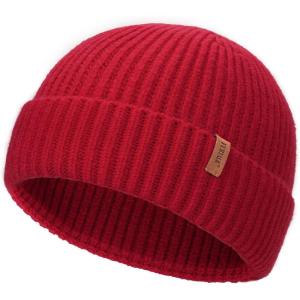 imageFURTALK Fisherman Beanie for Men Women Sytlish Short Cuff Knittet Watch Cap Winter HatsRed