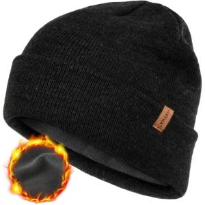 imageFURTALK Mens Beanie Fleece Lined Winter Hats Double Layered Stylish Knited Cuffed Plain HatDark Grey