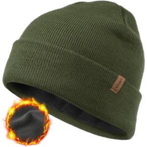 imageFURTALK Mens Beanie Fleece Lined Winter Hats Double Layered Stylish Knited Cuffed Plain HatGreen