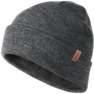 imageFURTALK Mens Beanie Fleece Lined Winter Hats Double Layered Stylish Knited Cuffed Plain HatMix Grey