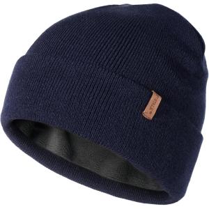 imageFURTALK Mens Beanie Fleece Lined Winter Hats Double Layered Stylish Knited Cuffed Plain HatNavy