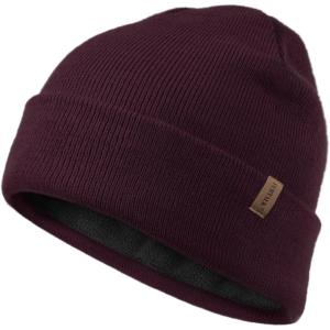 imageFURTALK Mens Beanie Fleece Lined Winter Hats Double Layered Stylish Knited Cuffed Plain HatRed