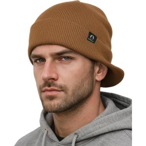 imageFURTALK Mens Beanie with Brim Thick Knitted Acrylic Beanie for Men Women Warm Outdoor Winter HatCamel