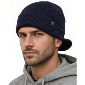 imageFURTALK Mens Beanie with Brim Thick Knitted Acrylic Beanie for Men Women Warm Outdoor Winter HatNavy