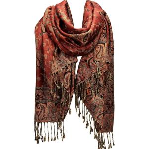 imageFURTALK Reversible Paisley Pashmina Shawl Wraps for Women Soft Exotic Indian Rave Scarf for Evening Dress Festival Scarves07jujube Red