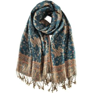 imageFURTALK Reversible Paisley Pashmina Shawl Wraps for Women Soft Exotic Indian Rave Scarf for Evening Dress Festival ScarvesEmerald Blue