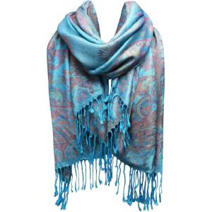 imageFURTALK Reversible Paisley Pashmina Shawl Wraps for Women Soft Exotic Indian Rave Scarf for Evening Dress Festival ScarvesLight Lake Blue