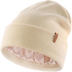 imageFURTALK Satin Lined Beanie for Women Men Knit Beanie Hat Acrylic Winter Hats Warm Slouchy Skull CapBeige