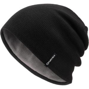 imageFURTALK Winter Beanie Hat Men Women Fleece Lining Winter Hats Windproof Knitted Warm Stretchable Cuffless BeanieBlack