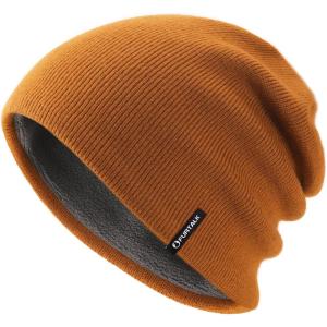 imageFURTALK Winter Beanie Hat Men Women Fleece Lining Winter Hats Windproof Knitted Warm Stretchable Cuffless BeanieBrown