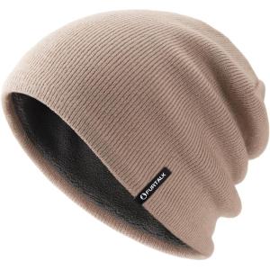 imageFURTALK Winter Beanie Hat Men Women Fleece Lining Winter Hats Windproof Knitted Warm Stretchable Cuffless BeanieKhaki