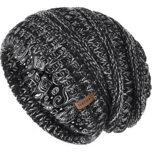 imageFURTALK Winter Beanie Hat for Women Satin Lined Cable Knit Chunky Slouchy Beanies Skull Warm CapBlack White