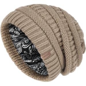 imageFURTALK Winter Beanie Hat for Women Satin Lined Cable Knit Chunky Slouchy Beanies Skull Warm CapCoffee