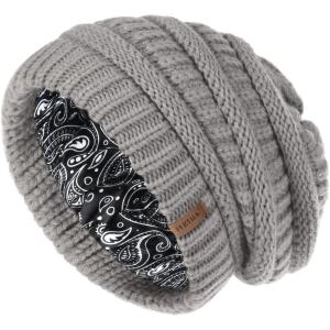 imageFURTALK Winter Beanie Hat for Women Satin Lined Cable Knit Chunky Slouchy Beanies Skull Warm CapFog Grey