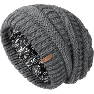 imageFURTALK Winter Beanie Hat for Women Satin Lined Cable Knit Chunky Slouchy Beanies Skull Warm CapMix Grey