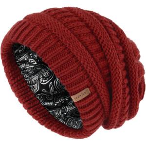 imageFURTALK Winter Beanie Hat for Women Satin Lined Cable Knit Chunky Slouchy Beanies Skull Warm CapWine Red