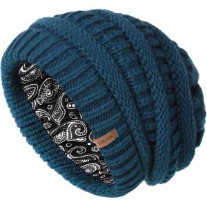 imageFURTALK Winter Beanie Hat for Women Satin Lined Cable Knit Chunky Slouchy Beanies Skull Warm CapWool Blue