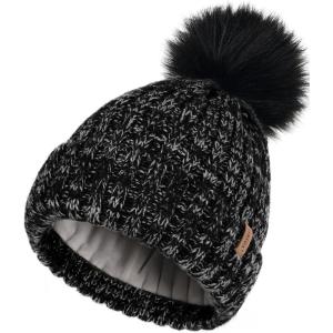 imageFURTALK Winter Beanie Hats for Women Fleece Lined Pom Pom Knitted Warm Beanie Caps13black Gray